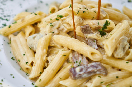 Penne pasta con churrasco